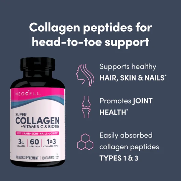 Super Collagen + Vitamin C & Biotin, 180 Tablets - Image 8